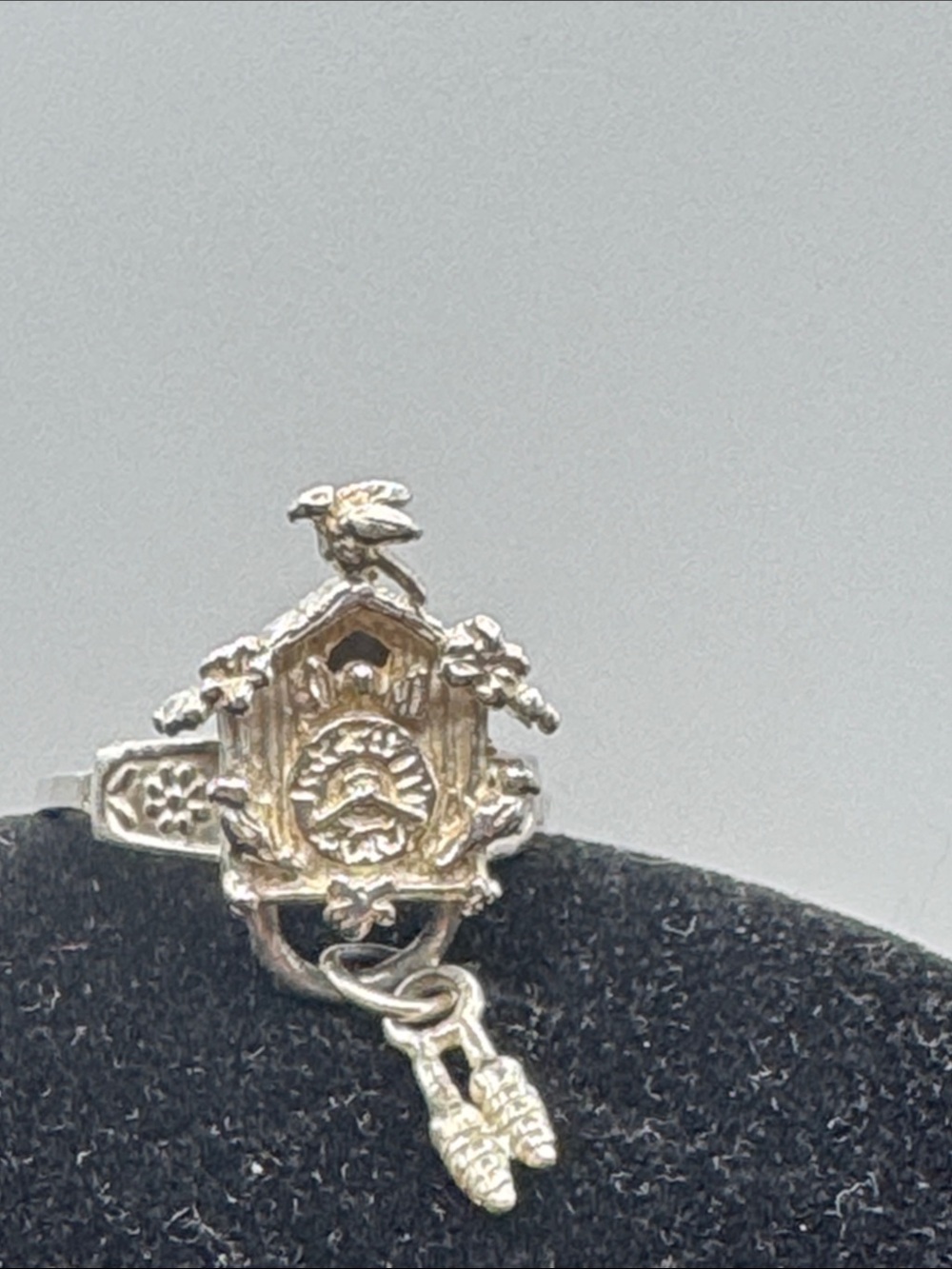 Sterling Silver 3D Design Cuckoo Clock Dangle Ring